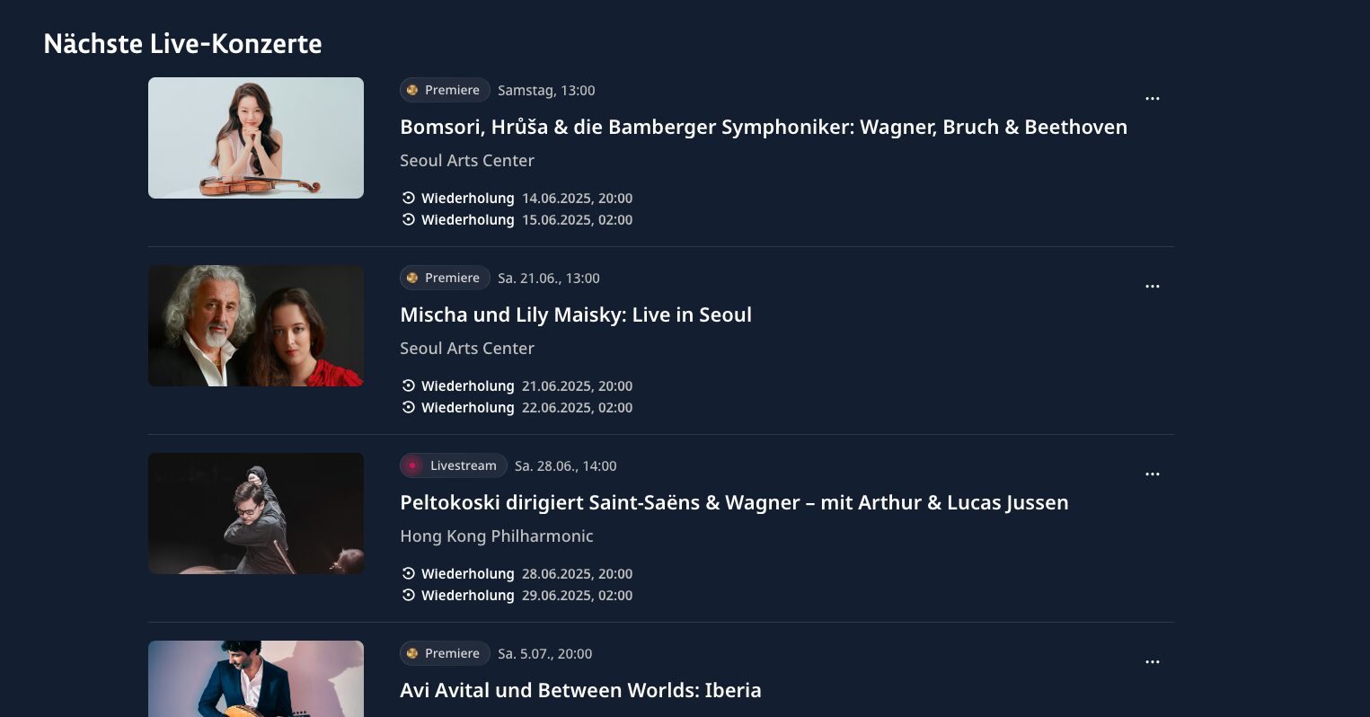Livestreams mit renommierten Künsterinnen und Künstlern aus aller Welt – jede Woche neu auf STAGE+ © Screenshot Stage+/Deutsche Grammophon